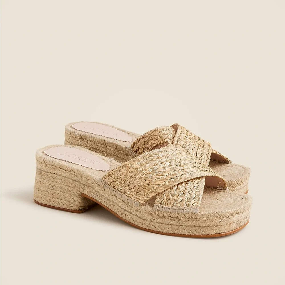 J Crew Made-in-Spain block-heel espadrilles raffia Size 11 - Picture 1 of 7